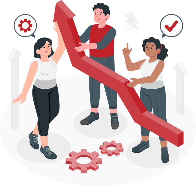 Business growth illustration with people and rising arrow