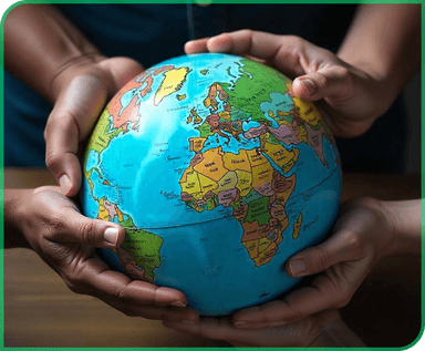 Hands holding small globe
